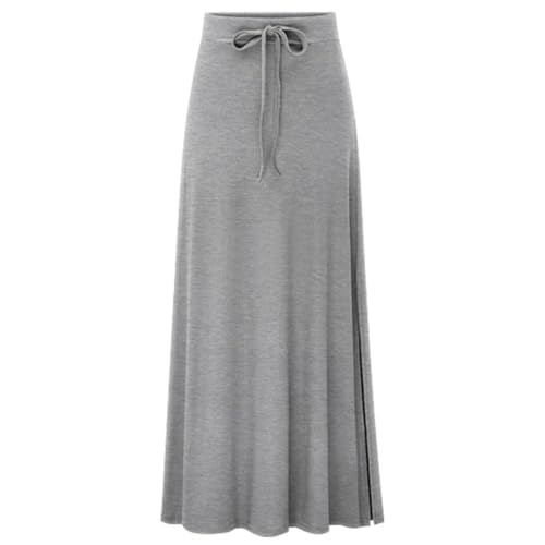 NSICBMNO Gray Pleated Skirts for Women UK - Plus Size, Knitted, Maxi, Ribbed, Elasticated Waist, Drawstring, Long, A Line, Flared, Split, Winter Skirts