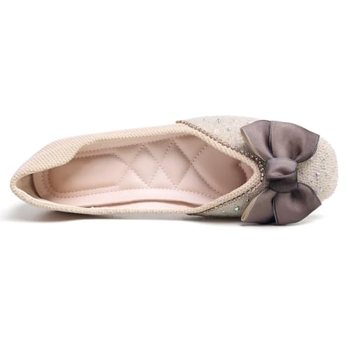 Image of SAILING LU Women's Rhinestone Square Toe Bowknots Ballet Flats Loafers