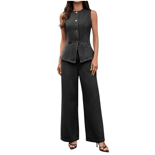 Hauts sans manches et pantalon costume set en jean coupe ajustée