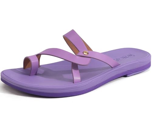 Image of ONCAI Women's Slide Sandals Trendy Square Summer Flat Dressy Sandals for Women 2025 Cross Strappy Open Split-Toe Ring with Slip-on Rubber Soles