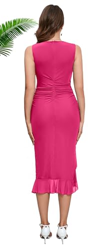 Image of AXOSY Women's Midi Bodycon Dress | Sleeveless Tank, Ruffled Mermaid Hem, for Summer, Prom, Cocktail Party, Wedding Guest