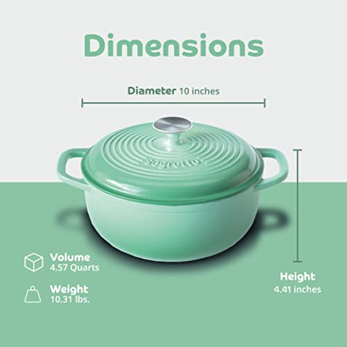 Segretto Cookware Enameled Cast Iron Dutch Oven With Handle, 4.57 Quarts, Verde Chiaro (Gradient Green) Oven Safe Dutch Oven Pot With Lid Ceramic Enamel Dutch Oven Cast Iron Pot Cookware | Bread Oven #TOP1