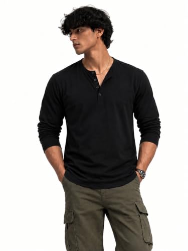 Image of BULLMER Men's Trendy Full Sleeve Henley Neck T-Shirt | Cotton Blend Solid Casual Tee | Stylish Menswear for Everyday | Sizes S to 2XL - Pack 1