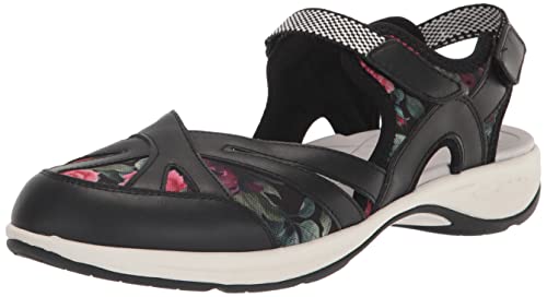 Easy Spirit Women's Esplash Mary Jane Flat, Black/White, 6.5 Narrow