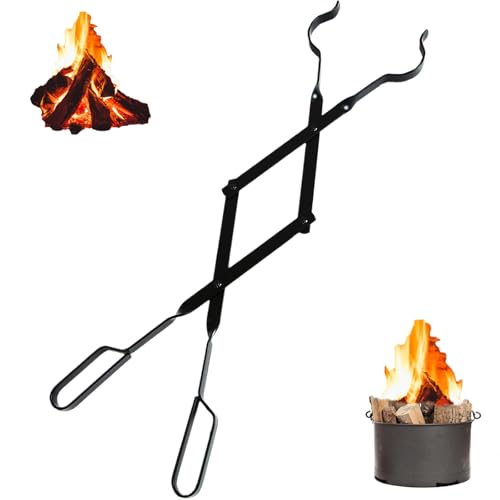 Heavy Duty 26'' Fire Pit Firewood Tongs, Portable Log Grabbers, for Fire Pits, Campfires, Wood Stoves, Camping, Bonfires, Indoor/Outdoor Fireplace Tool (Black)