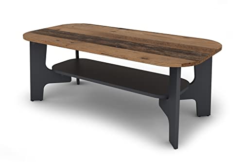 byLIVING Jonny Couchtisch Old Wood, Melamin Anthrazit/mit Ablageboden, Holzwerkstoff, schwarz/braun,