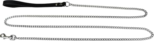 OmniPet Chain Link Dog Leash with 2mm Light Duty Links and Black Perma Leather Handle, 6ft Length