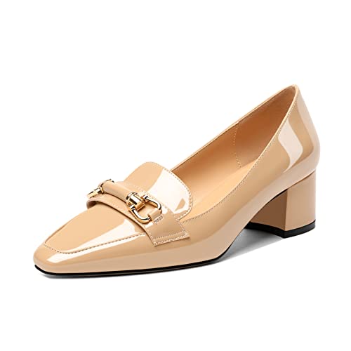 Soireelady Women Low Block Heel Pumps Elegant Square Toe Bow Heels Slip on 2 Inches Closed Toe Loafers Comfort Shoes for Wedding Office Evening