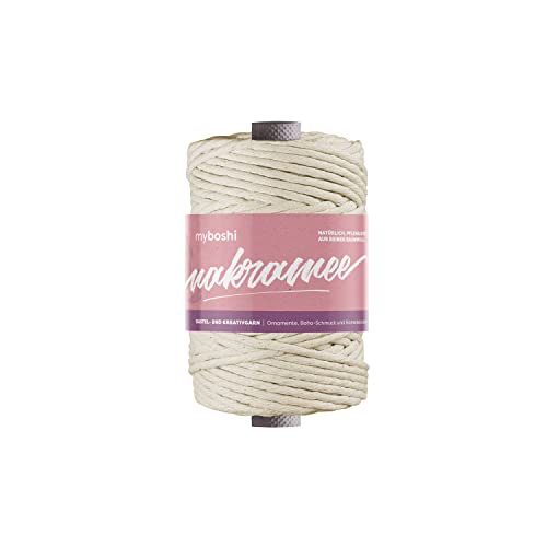 myboshi Makramee-Garn, gezwirnt, 4mm, Made in Germany, Naturgarn, Kn&uuml;pf-Garn, das Kreativgarn f&uuml;r orientalische -Makramee-Arbeiten Beige, 1 Kordel a 50m