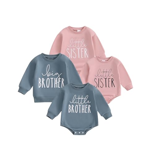 Ayalinggo Big Brother Little Brother Little Sister Matching Outfits Newborn Baby Long Sleeve Romper Sweatshirt Fall Clothes (Blue, 0-3 Months)