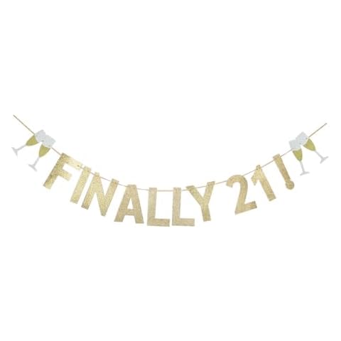 Finally 21 Banner, Gold Glitter 21st Birthday Party Sign Decorations Supplies Cover