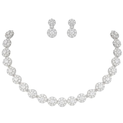 Image of Nilu's Collection Rose Gold Plated | American Diamond Stone Studded | Anti Tarnish Jewellery Set for Women and Girls | Matching Earrings | Perfect for Weddings and Special Occasions (Style 1)