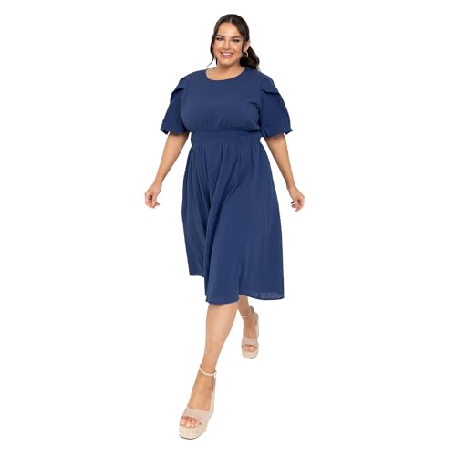 Robe midi Lovedrobe manches bouffantes coupe A-Line et motif feuilles chic
