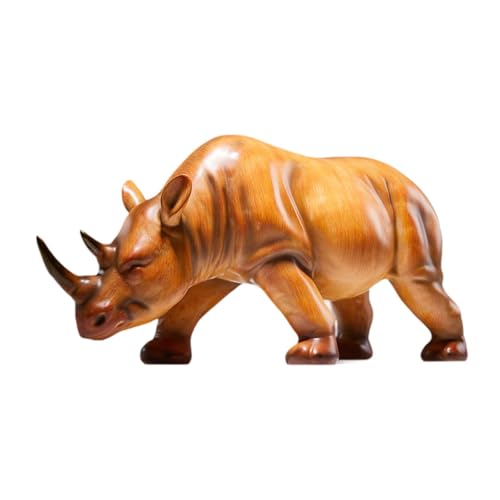 Dualoai Rhinocéros Statue Sculpture Figurine Ornement Résine Décoration Moderne Animale Unique Convient Salon Chambre Bureau, BRUN