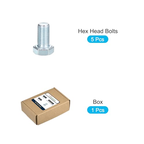 Image of METALLIXITY Hex Bolts (1 /2-20x1) 5Pcs, Grade 2 Carbon Steel Zinc Plated Fully Threaded, UNF Fine Thread Hex Head Screw Bolt - for Furniture Repair, Silver