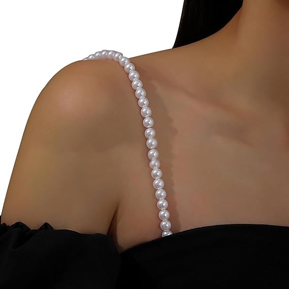 Adjustable Detachable Pearl Bra Straps for Women | Handmade Fancy Partywear Straps | 8mm Pearl | 1 Pair