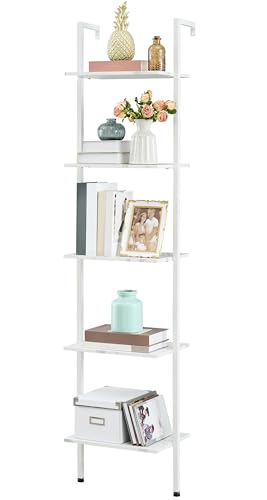 Tajsoon Ladder Shelf, White 5-Tier Wood Wall Mounted Bookcase with
