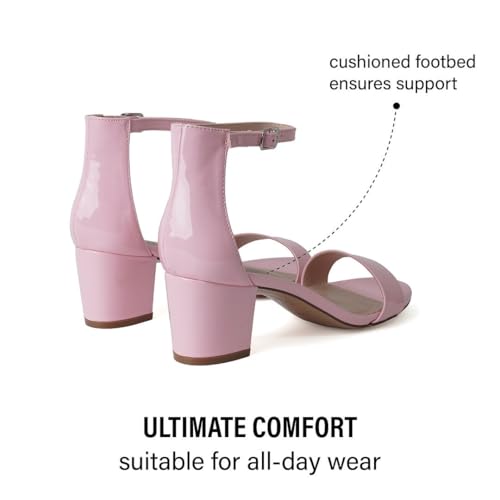 Image of J. Adams Daisy Heeled Sandals - Ankle Strap Low Block, Open Toe Dress Pumps, Chunky Heels - Dressy Shoes for Women - Bridal, Wedding, Summer Sandals