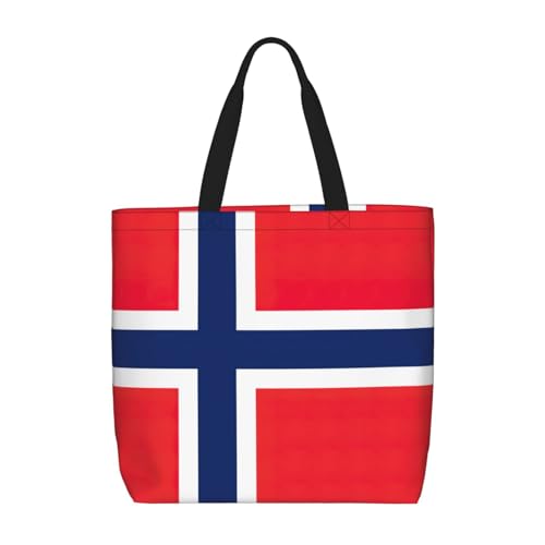 Norwegian Flag Print Tote Bags, Large Capacity Zipper Shoulder Bag, For Shopping, Work, Daily