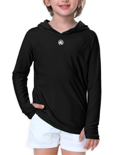 Image of AOBUTE Unisex Kids Long Sleeve Hoodie Rash Guard Boys UPF 50+ Swim Top with Thumb Hole 3-12 Years