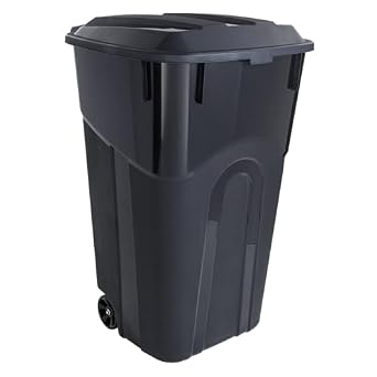 32 Gallon Wheeled Heavy Duty Plastic Garbage Can with Attached Lid Rugged Wheels, Easy Grip Handle for Indoor/Outdoor Use