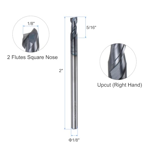 Image of uxcell Carbide Square End Mill, 1 /8 inch Diameter AlTiN Coated 2 Flutes Milling Bit Cutter, for Aluminum Copper Non-Ferrous Metal, 1 /8 inch Shank 5 /16 inch Cut Length 2 inch Long