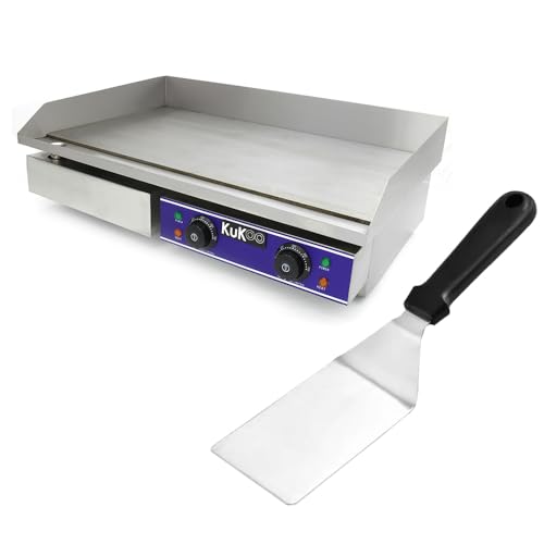 Large Commercial Griddle Plate with Scraper 300ºC 4.2 kW 220V Countertop Electric Hotplate Stainless Steel Bacon Fryer Steak Kitchen Business Catering Grill