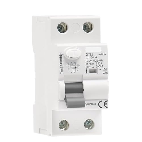 FRYHTLXN Disyuntor Tipo A RCD, disyuntor de Corriente Residual electromagnética CA ELCB, 2 Polos, 40 A, 63 A, 30 mA, 100 mA, 300 mA, RCCB, 1 Unidad(2P 63A,100mA)