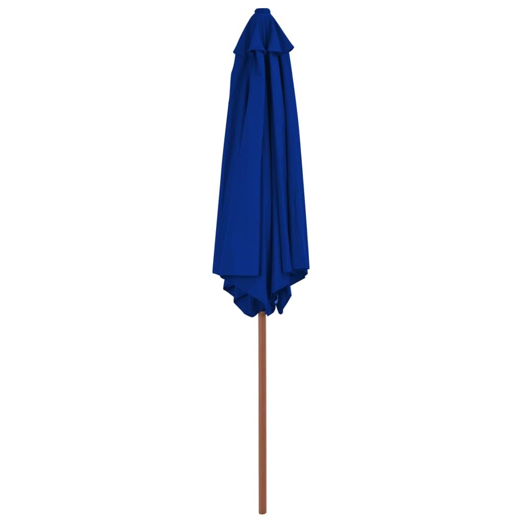 Ombrellone con palo in legno, 270 cm, blu, protezione UV, resistente alle intemperie, pieghevole, antivento, per balcone, terrazzo, esterno, ombreggiante, robusto, durevole, facile da usare