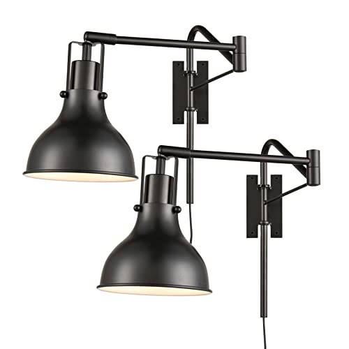 Teenyo Swing Arm Wall Sconces Set Of Two Pug In Wall Light Modern Farmhouse Black Swing Arm Wall Lamp For Bedroom Living Room #TOP6