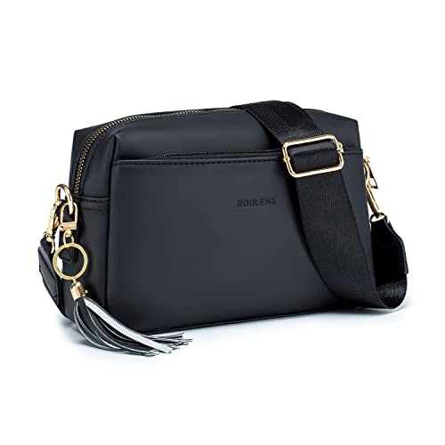 Roulens Triple Zip Small Crossbody Bag for women,Wide Strap Cell Phone Purse Shoulder Handbag Wallet with Credit Card Slots