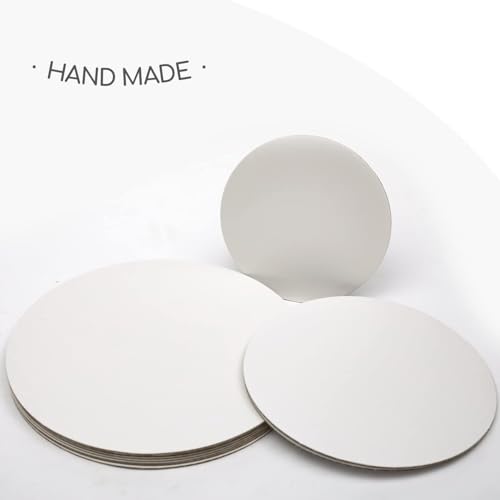 Gcardist 32 Stück Weiße Kuchenbretter Rund 15/20/25/30cm Kuchenzirkel Runden Stands Basis Lebensmittelqualität Pappe Kuchenplatte (4 Größen/je 8 Stück, Dünner, aber stärker)