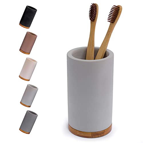 Matani Bamboo Toothbrush Holder Diatomite Tooth Brush Organizer - Storage Stand For Small Bathroom & Counter - Removable Base & Drain Holes, Water-Absorbent & Quick-Drying (Light Grey & Grey) #TOP7