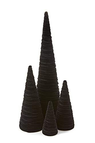 Image of Your Heart's Content Velvet Trees Set of 4 Black, Winter Mantel Accent, Navidad Tabletop Tree, Wedding Centerpiece, Cozy Handcrafted Gift, Bookcase, Classic Valentine (Black)