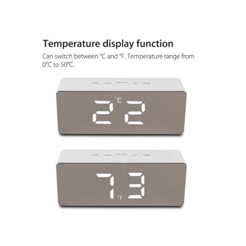 Image of Alarm Clock Battery & USB Powered Acrylonitrile Butadiene Styrene(Abs) Digital Mirror Led Display Travel Clock with Snooze Time Temperature Function for Home Kids Bedroom