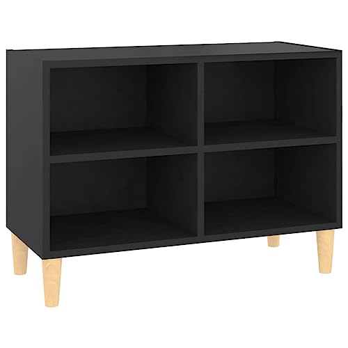 vidaXL Meuble TV avec Pieds en Bois Massif, Armoire de Télévision avec 4 Compartiments, Meuble Télé avec Rangement Salon, Scandinave, Noir