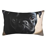 Velvet Pillowcase Standard Size 14'x20', Super Soft Fuzzy Pillow Case with Hidden Zipper, Luxury Plush Pillow Shams for Bedroom, Sofa, Couch Black Pug Dog Puppy Pillow Cover