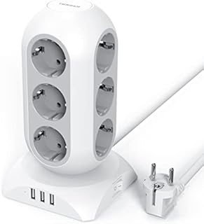 TESSAN Wieża elektryczna z 12 gniazdami i 3 USB, zasilacz sieciowy USB z przełącznikiem, wiele gniazd USB do biura i domu, zasilacz pionowy, 2 m przedłużacz zasilania, szary