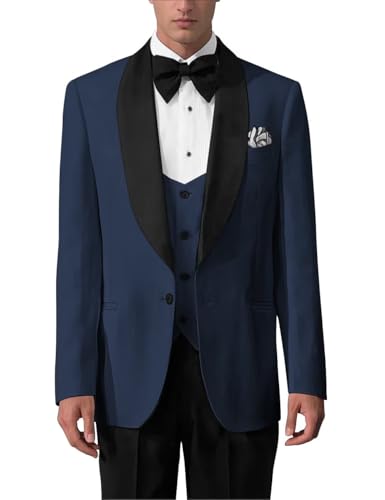 Men's 3 Pieces Slim Fit Suit Shawl Collar One Button Blazer Jacket Wedding Tuxedo Suits Vest Pants for Men3