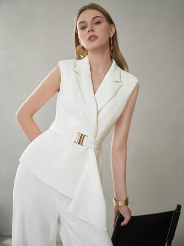 womens blazers dressy casual SOLID COLLAR ASYMMETRICAL HEM BELTED BLAZER4