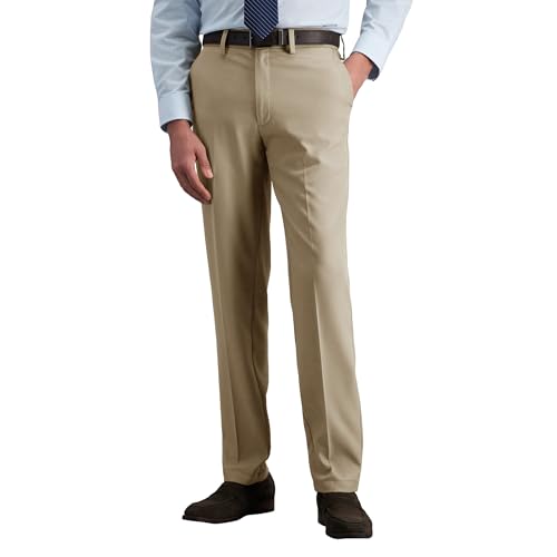 YUCENFU Mens Slim Fit Dress Pants Expandable Waist Flat Front Wrinkle-Free Trousers for Business Casual Office Wedding Khaki 30W32L