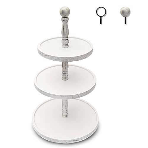 SensaCasa 3 Tiered Tray | Wood Farmhouse Tiered Tray | Three Tiered Tray Adjustable to a Two Tier Tray and a Decorative Tray | 3 Tier Tray or 2 Tier Tray and a Kitchen Tray | Rustic Farmhouse Decor