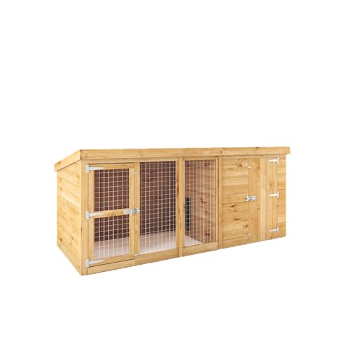 Waltons 10x4 Wooden Dog Kennel & Run | Shiplap Tongue & Groove Pet Housing Shed | Pent Roof Garden Kennel | Secure Outdoor Dog Shelter | 10ft x 4ft with Anti-Rot Guarantee