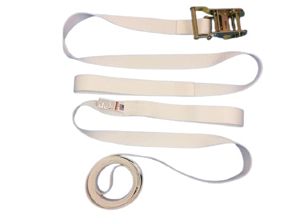 Everything Tie Down 2 inch x 15 Foot White Tent Ratchet Straps with Sewn Loops for Securing Tents or Large and Small Inflatables (8 Pack)