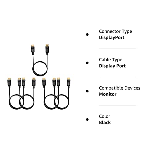 Moread Displayport To Displayport Cable, 6 Feet, 5 Pack, Gold-Plated Display Port Cable (4K@60Hz, 2K@144Hz) Dp Cable Compatible With Computer, Desktop, Laptop, Pc, Monitor, Projector - Black #TOP7