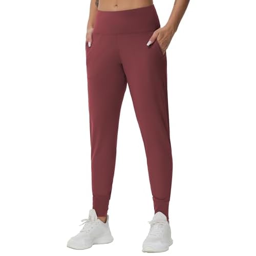 THE GYM PEOPLE Women's Joggers Pants Lightweight Athletic Leggings Tapered Lounge Pants for Workout, Yoga, Running Small Wine Red