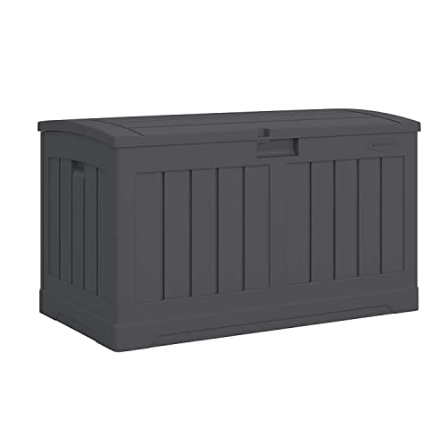 Suncast 50Gallon Outdoor Resin Patio Deck Storage Box with Seat, Peppercorn Beachfront Decor