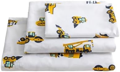 3 Pcs Kids Bed Sheet Set by Coukouchyi, Soft & Breathable Kids Fitted Sheet, Construction Kids Twin Bed Sheet for Boys Deep Pocket