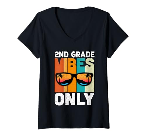 Femme 2nd Grade Students Vintage Vibes Only Back to School T-Shirt avec Col en V