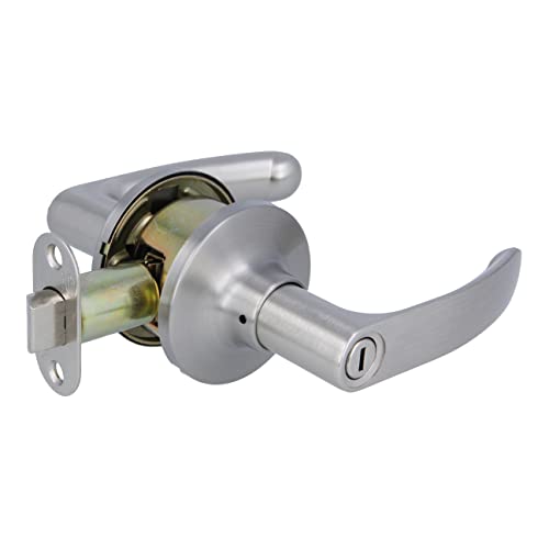 Amig - Juego de Manillas con Picaporte para Puertas - Manija con cerradura de Llave exterior - Ideal para Hoteles - Diseño Elegante y Sencillo - Acero - Cromado Mate - Picaporte de entrada 60/70 mm